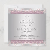 ピンクパールクロスベビーガールバプテスマ《キリスト教》洗礼式や命名式 招待状 (裏面)