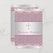 ピンクパールクロスベビーガールバプテスマ《キリスト教》洗礼式や命名式 招待状 (正面/裏面)