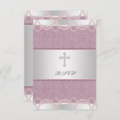 ピンクパールクロスベビーガールバプテスマ《キリスト教》洗礼式や命名式RSV 出欠カード (正面/裏面)