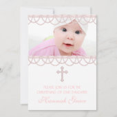 ピンクパールクロスベビーガールフォト《キリスト教》洗礼式や命名式 招待状 (正面)