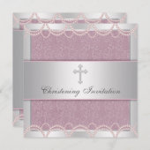ピンクパールクロスベビーガール洗礼式 招待状 (正面/裏面)