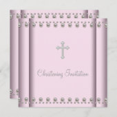 ピンクパールクロスベビーガール《キリスト教》洗礼式や命名式 招待状 (正面/裏面)