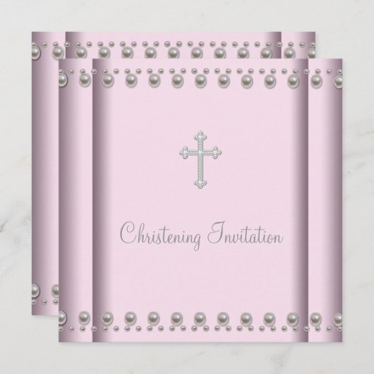 ピンクパールクロスベビーガール《キリスト教》洗礼式や命名式 招待状 (正面/裏面)