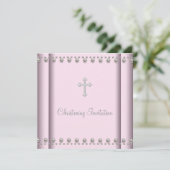 ピンクパールクロスベビーガール《キリスト教》洗礼式や命名式 招待状 (スタンド正面)