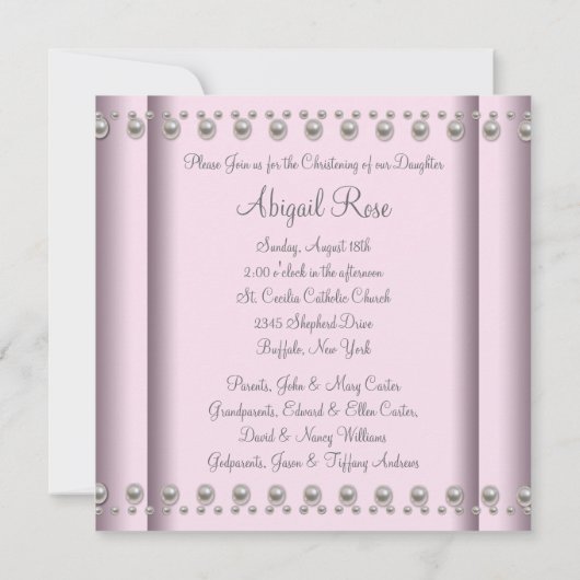 ピンクパールクロスベビーガール《キリスト教》洗礼式や命名式 招待状 (裏面)
