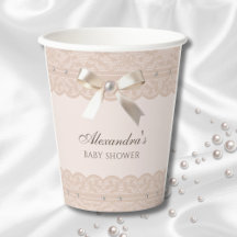 ピンクパールサテンボウリージェンシーレースベビーシャワー