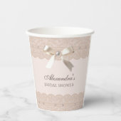 ピンクパールサテンボウヴィンテージレースブライダルシャワー 紙コップ (正面)