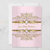 ピンクパールスホワイト金ゴールドエレガントバースデーパーティー 招待状 (正面)