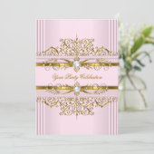 ピンクパールスホワイト金ゴールドエレガントバースデーパーティー 招待状 (スタンド正面)