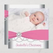 ピンクパールズガールズピンク写真《キリスト教》洗礼式や命名式招待 招待状 (正面/裏面)