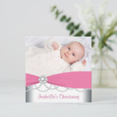 ピンクパールズガールズピンク写真《キリスト教》洗礼式や命名式招待 招待状 (スタンド正面)