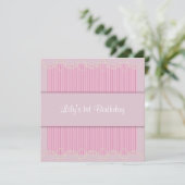 ピンクパールピンストライプ女の子1st誕生日パーティー 招待状 (スタンド正面)