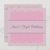 ピンクパールピンストライプ女の子5誕生日 招待状 (正面/裏面)