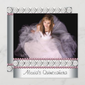 ピンクパールホワイトピンク写真キンセアニェラ 招待状 (正面/裏面)