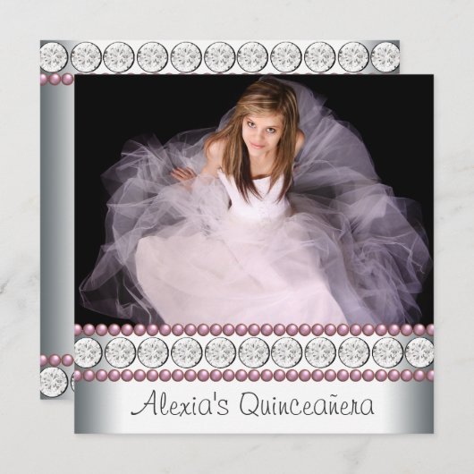 ピンクパールホワイトピンク写真キンセアニェラ 招待状 (正面/裏面)