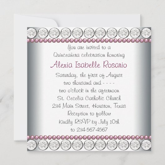 ピンクパールホワイトピンク写真キンセアニェラ 招待状 (裏面)