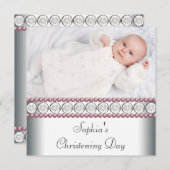 ピンクパールホワイトベビーガールフォト《キリスト教》洗礼式や命名式 招待状 (正面/裏面)