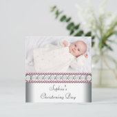 ピンクパールホワイトベビーガールフォト《キリスト教》洗礼式や命名式 招待状 (スタンド正面)