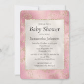 ピンクパールホワイト金ゴールドグリッターグリッツベビーシャワー 招待状 (正面)