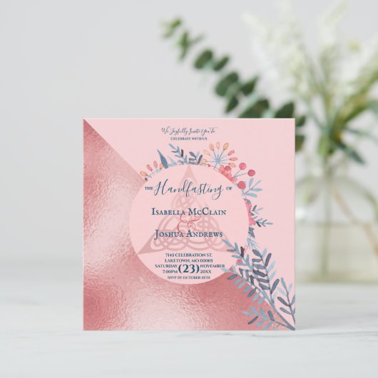 ピンクパール水彩花柄異教ハンドファスティング 案内状 (スタンド正面)