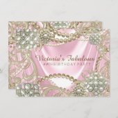 ピンクパール誕生日パーティー 招待状 (正面/裏面)