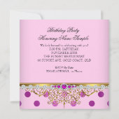 ピンクパール金ゴールドプラム水玉模様バースデーパーティー 招待状 (裏面)