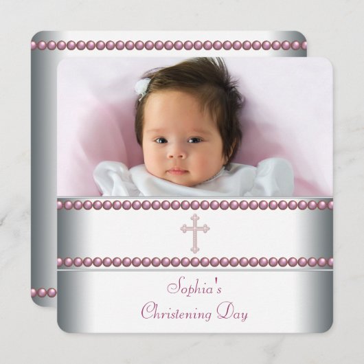 ピンクパール《キリスト教》洗礼式や命名式 招待状 (正面/裏面)