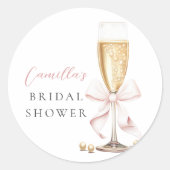 ピンクパール＆プロセッコの弓のブライダルシャワー ラウンドシール (正面)