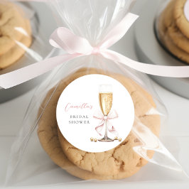 ピンクパール&プロセッコの弓のブライダルシャワー ラウンドシール