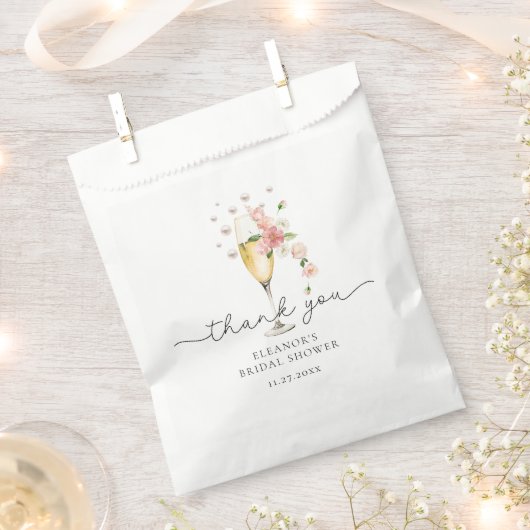 ピンクパール&プロセッコブライダルシャワーありがとう フェイバーバッグ (クリップ留めされた状態)