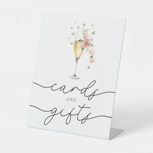 ピンクパール&プロセッコブライダルシャワーカード&ギフト 台座サイン (正面)