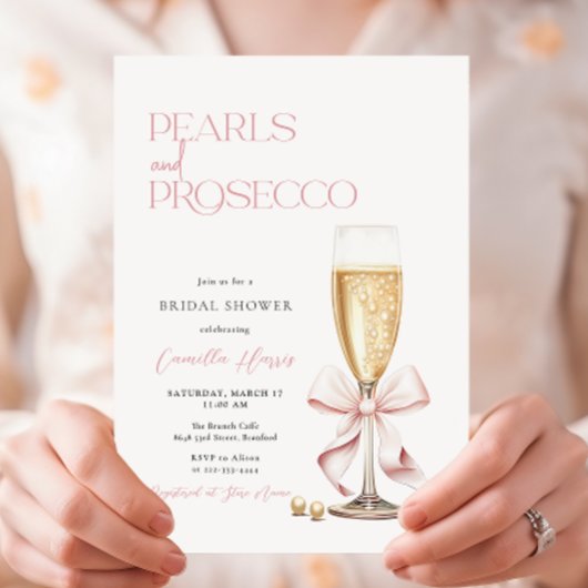 ピンクパール&プロセッコミニマルブライダルシャワー 招待状