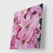 ピンクヒアシンス花 スクエア壁時計 (傾斜)