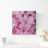 ピンクヒアシンス花 スクエア壁時計 (ホーム)