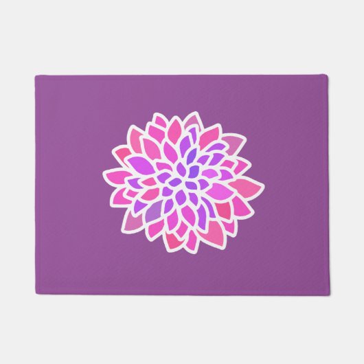 ピンクヒッパイフラワーレトロ モダン ドアマット (正面)