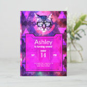 ピンクヒップスターキャット誕生日招待状 招待状 (スタンド正面)