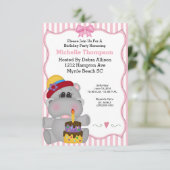 ピンクヒッポバースデーパーティ招待状 招待状 (スタンド正面)