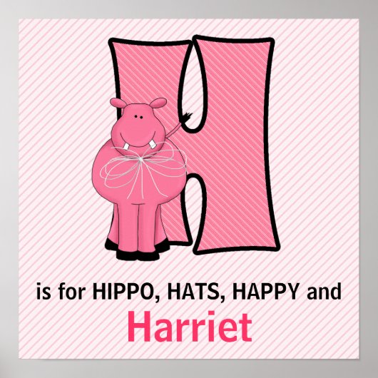ピンクヒッポモノグラムのレターHベビールーム ポスター (正面)