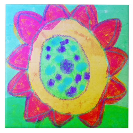 ピンクヒマワリ抽象芸術絵を描デジタル タイル (正面)