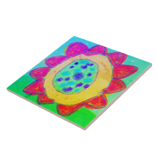 ピンクヒマワリ抽象芸術絵を描デジタル タイル (側面)