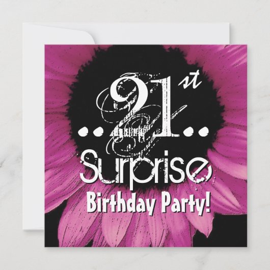 ピンクヒマワリ21stサプライズ誕生日テンプレート 招待状 (正面)
