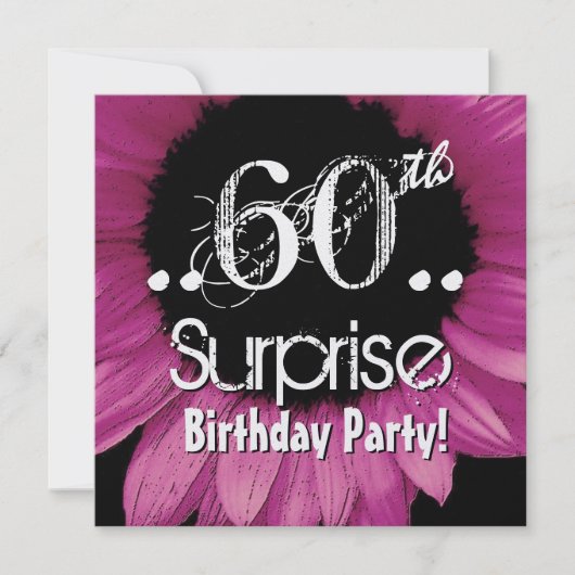 ピンクヒマワリ60thサプライズ誕生日メタル 招待状 (正面)