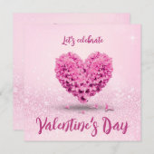 ピンクヒヤシンスハートハッピーバレンタインデーパーティー 招待状 (正面/裏面)