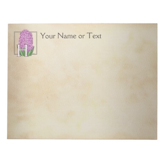 ピンクヒヤシンスフローラパーソナライズされたモノグラム ノートパッド (正面)