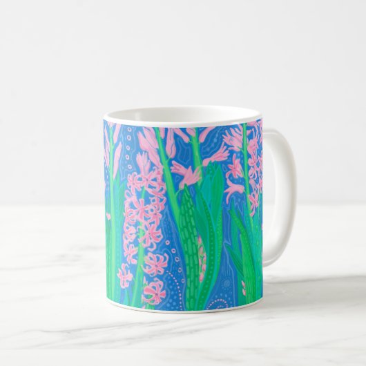 ピンクヒヤシンス春の花フローラ絵画アート コーヒーマグカップ (正面右)