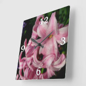 ピンクヒヤシンス春フローラ スクエア壁時計 (傾斜)