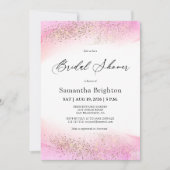 ピンクヒューズ金ゴールドスパークルズブライダルシャワー招待 招待状 (正面)