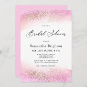ピンクヒューズ金ゴールドスパークルズブライダルシャワー招待 招待状 (正面/裏面)