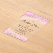 ピンクヒューズ金ゴールドスパークルブライダルシャワー アクリル招待状 (レイダウン)