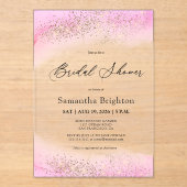 ピンクヒューズ金ゴールドスパークルブライダルシャワー アクリル招待状 (正面)